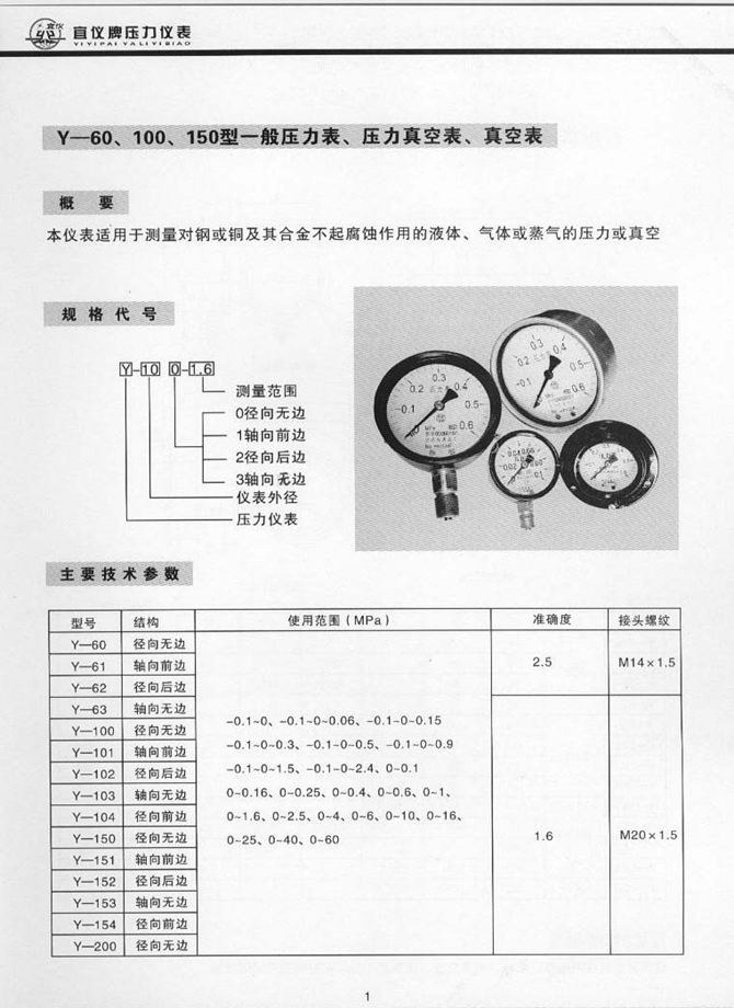 Y型一般壓力表、壓力真空表、真空表(圖1)