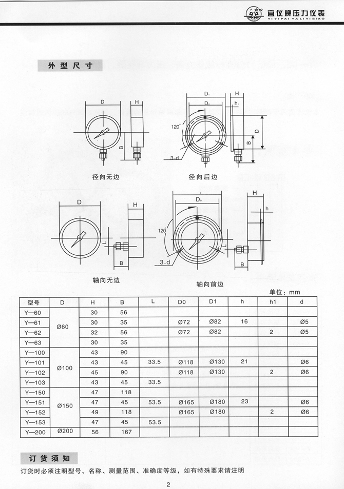 Y型一般壓力表、壓力真空表、真空表(圖2)
